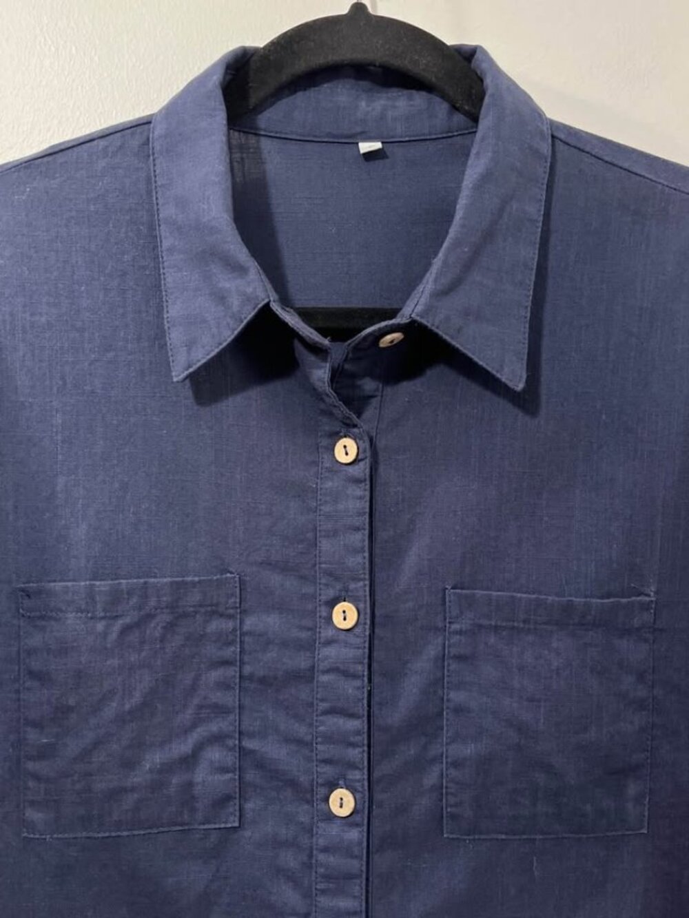 Button Front Patch Pocket Navy Cotton Summer Dress | Coastal Minimalist [size L] - Picture 3 of 8